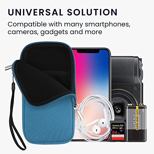 kwmobile Neoprene Phone Pouch Size XXL - 7" - Universal Cell Sleeve Mobile Bag with Zipper, Wrist Strap - Cornflower Blue - Image 4