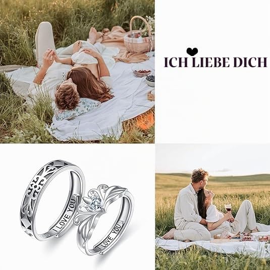 DAOCHONG Prinzessin und Ritter Versprechensringe für Paare Passende Ringsets 925 Sterlingsilber Ich liebe dich Verlobungsring für Sie und Ihn Ehering Verstellbare Paarringe