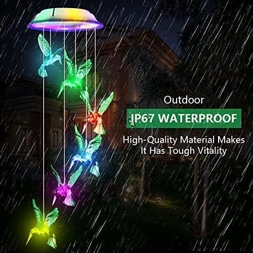 Fohil Upgraded Solar Hummingbird Wind Chimes,Color Changing Solar Garden Lights Outdoor Waterproof LED Hanging Light Wind Chime Lights Gift for Mom Christmas Decoration Garden Porch