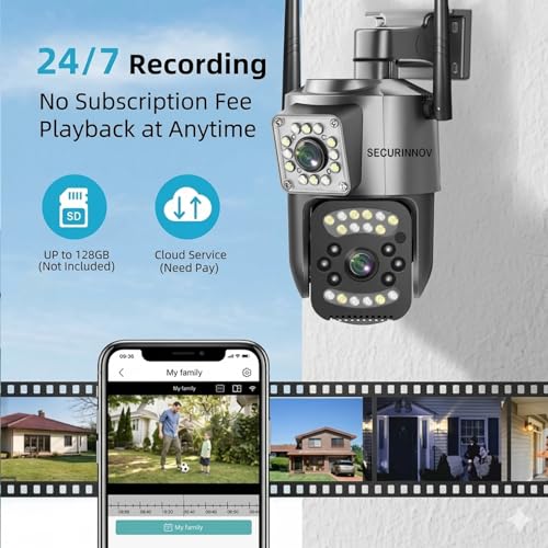 Image of securinnov 6MP Smart WiFi Dual Lens Outdoor PTZ CCTV Camera | 360 Rotation | Color Night Vision | Two Way Audio | Wireless Home Security Camera with Mobile App V380 Pro (Dual Lens PTZ)