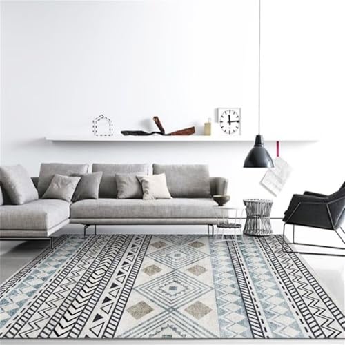 Tapis de chevet de chambre a coucher bleu graphique pour deco cosy