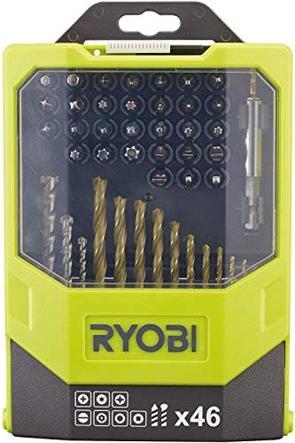 Ryobi 18 V ONE+ Cordless Combi Drill Starter Kit and Mixed Drilling and Driving Bit Set, 46 Piece