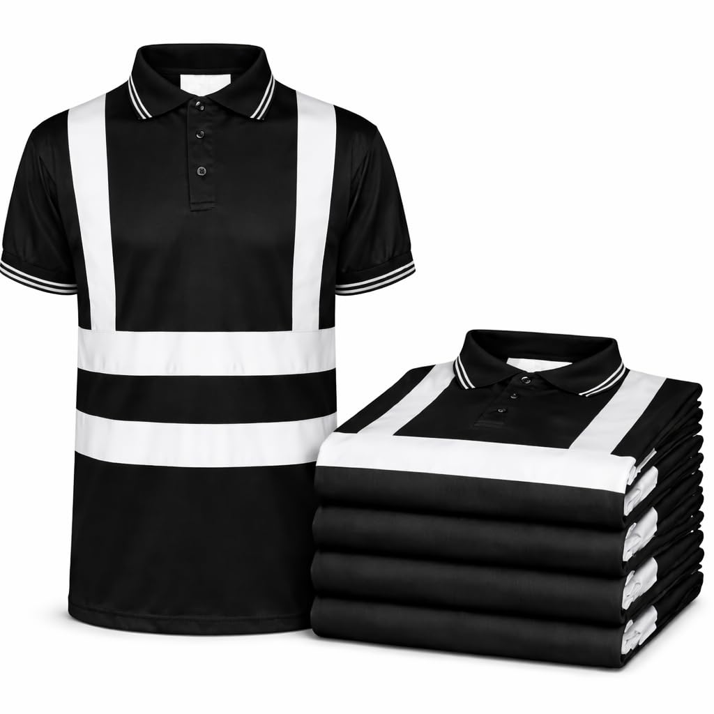 Hi Vis Polo Shirts Pack of 5 High Visibility Workwear Safety Polo T-Shirts for Men Orange, Yellow, (UK, Alpha, 3XL, Regular, Regular, Black)