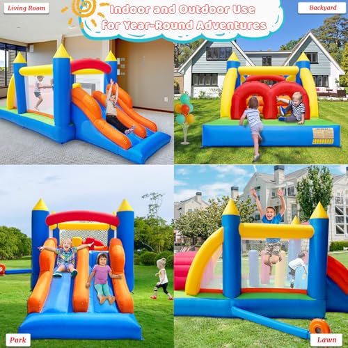 HuaKastro 16.3x7.2FT Kids Inflatable Obstacle Bounce House with Dual Racing Slides, Crawl Tunnels, Climbing, Obstacles, Jumping All in One Castle Great for Children's Outdoor Party - with Blower - Image 7