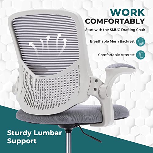 Smug Drafting Chair Tall Office Chair For Standing Desk Adjustable Height Office Desk Chair With Adjustable Flip Up Armrests And Foot-Ring For Task, Working, Drafting, Studying, Grey #TOP3