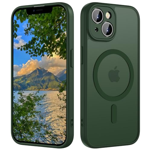 ORDA Magnetic for iPhone 14 Case Fit for MagSafe [Full Camera Protection] [Shockproof] Slim Translucent Matte Military-Grade Protection Scratch & Fingerprint Resistant -6.1 Dark Green
