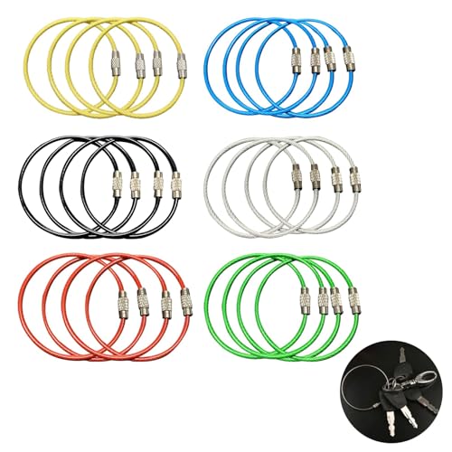 24 cables de alambre para llavero, anillo de alambre de acero inoxidable de 2 mm de diámetro, llavero de metal resistente con bloqueo de tornillo seguro, llavero multicolor para una fácil organización