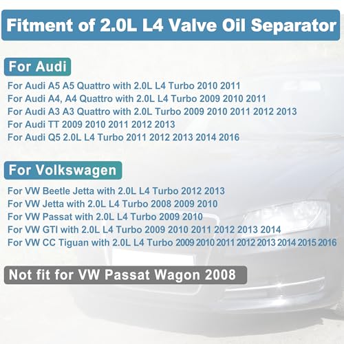X AUTOHAUX PCV Valve Engine Crankcase Vent Oil Separator Breather Hose Exhaust Pipe Kit 06H103495AH for VW Beetle CC Jetta GTI Passat Tiguan for Audi A3 A4 A5 Q5 TT 2.0L L4 ONLY by X AUTOHAUX - Image 8