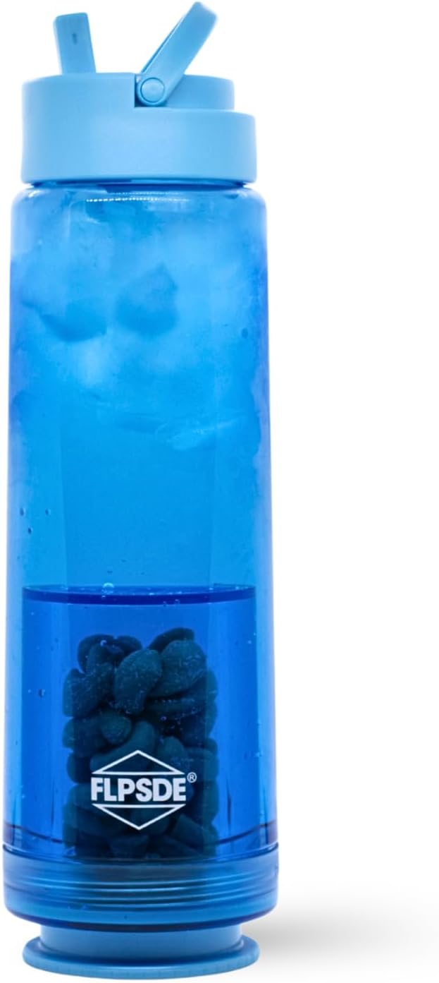 FLPSDE XR Dual Chamber Water Bottle with Integrated Storage Compartment for Snacks and More - 2 in 1 Container for Travel, School, Hiking, Sports, Work, Office, Gift