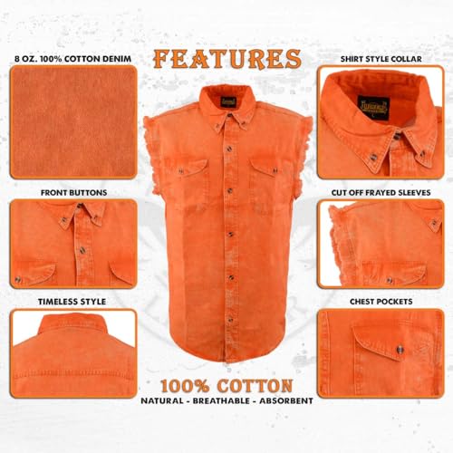 Milwaukee Leather MNG11682 Men’s Classic Orange/Beige Button-Down Cut Off Frayed Sleeveless Casual Shirt2