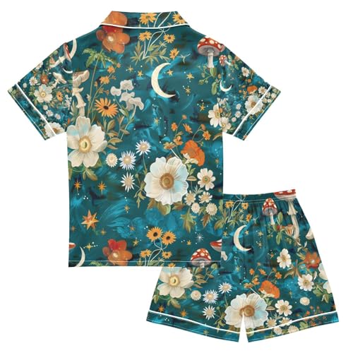 senya Flowers Mushrooms on Water Satin Summer Pajama Sets Silk Short Sleeve Button Down Sleepwear2