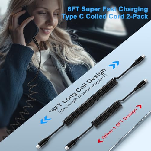 USB Type C Cable for iPhone 15/15 Pro Max/15 Plus,Google Pixel 8 Pro 7a 6 5,Samsung Galaxy A15 A14 5G A54 S23 Ultra A13 A03s A53 S21FE A23 Z Fold5,Android Auto 6FT USB C to C Fast Charging Coiled Cord