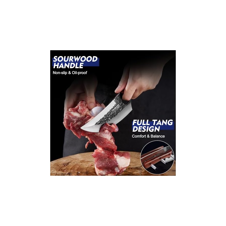 Topfeel 3PCS Butcher Knife Set, Hand Forged Serbian Chef Knife & Meat Cleaver Knife & Viking Knives, Meat Cutting Kitchen Knife Set for Home, Outdoor Cooking, Camping BBQ Gift Idea Men