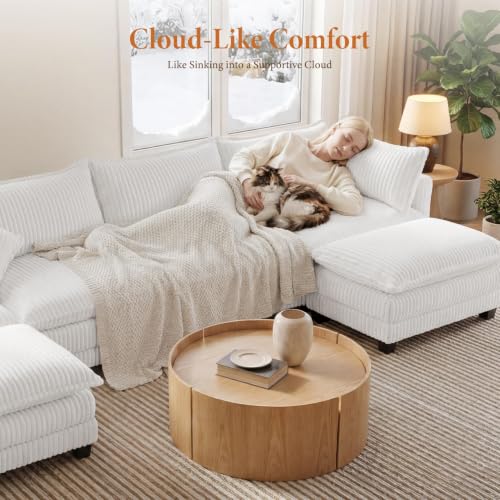 Image of Vesgantti 143 inch Large Cloud Sectional Couch, U-Shaped Deep Seat Sofa, White