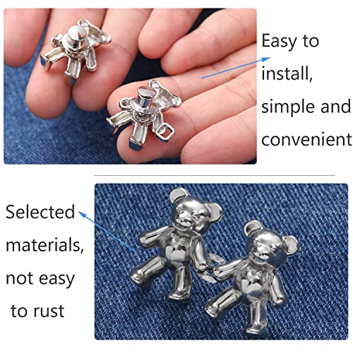 Bear Button Needle No-Sew Button Needle Jeans Extension Buckle Adjustable Button Waist God Metal Removable Button Needle (A-6Pair) #TOP4