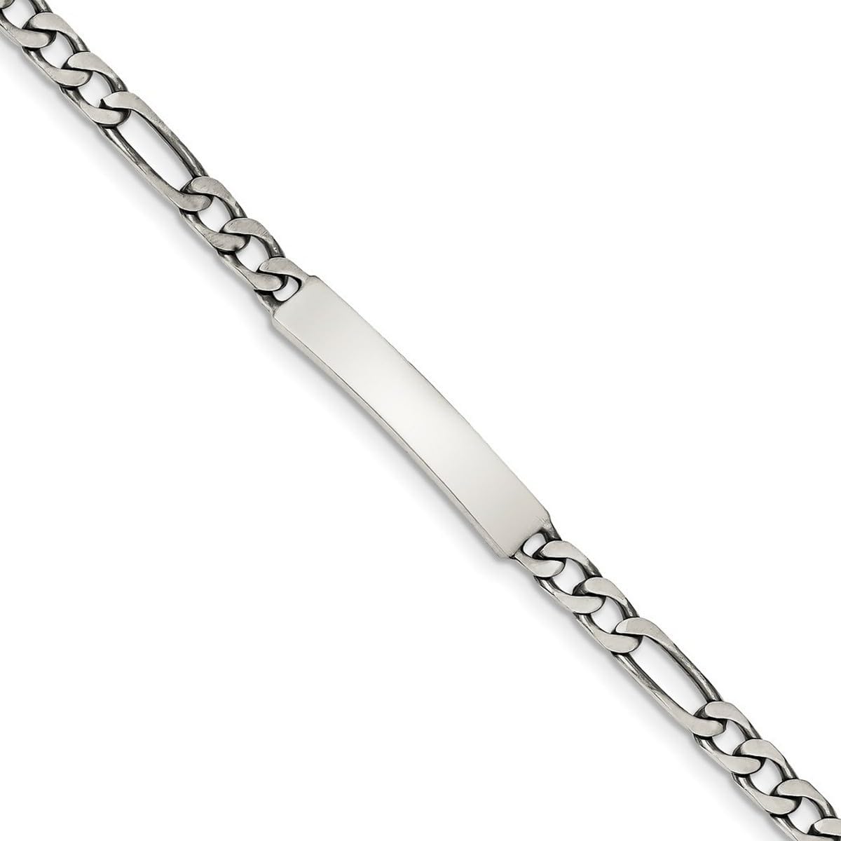 JewelryWeb 925 Sterling Silver Oxidized Antiqued Figaro ID Bracelet Lobster Claw 5mm Wide Identification Bracelet for Women