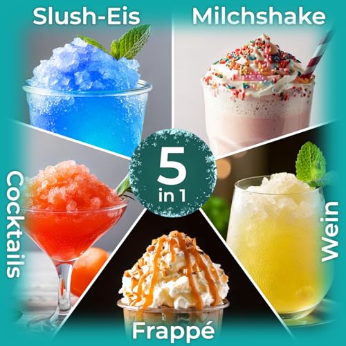 KLAMER Slush Machine with 5 Preset Programmes: Slushie, Cocktail, Milkshake, Frappé, Wine, Automatic Cleaning, 2L Capacity, Turbo Freeze, No Ice Required