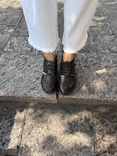 Macarena Collection Women's Flatform Wedge Casual Sandal Huarache Colorful Leather Mexican Style Handcrafted Leather Ankle Boots 42922