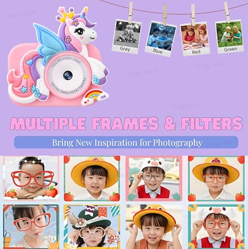 Image of Digital Camera for Kids | Unicorn Design 1080p Video Recorder Photo Capture Camera | 2-Inch Screen & 32GB Capacity, Rechargeable, Preloaded Mini Games, Multicolor (Color As Per Stock)