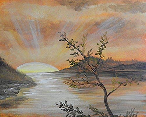 buyartforless Orange Sunset by Ed Capeau 16x12 Art Print Poster Ocean Trees Sunrise Orange Made in The USA