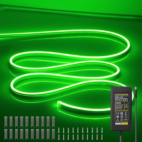 Image of LED Strip Lights - Bright and Durable Neon Rope Lights 16.4ft /5m for Lighting Decoration Indoors Outdoors[Power Adapter Included] Neon Light Strip Green
