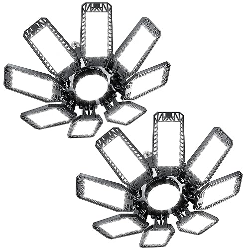 YIBIDAMA LED Garage Light 240W 2 Pack, 24000LM 6500K LED Ceiling Lights with 8 Adjustable Panels Compatible for E26/E27 Bulb Socket, Applicable for Basement, Workshop, Warehouse, Attic