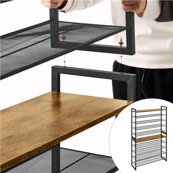 Yaheetech Scarpiera a 10 Livelli Grande Scaffale Portascarpe Impilabile Design 2-in-1 Fino a 50 Paia di Scarpe, Scaffale Versatile in Metallo per Ingresso Soggiorno Camera da Letto, 100x28,5x166,5 cm