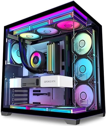 KEDIERS PC CASE ATX 9 Fans Pre-Installed, Type-C Mid Tower Computer Case with Full-View Dual Tempered Glass, Gaming PC Case,H9 (Black)