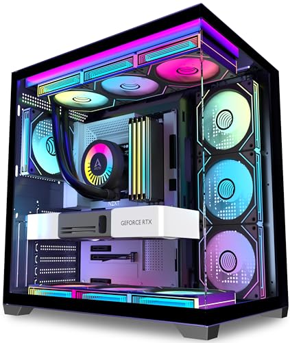 KEDIERS PC Gehäuse- vorinstalliert 9 ARGB-Lüfter, ATX Mid Tower Gaming Gehäuse, mit doppeltem gehärtetem Glas Vollbild Computergehäuse (Schwarz, H9)