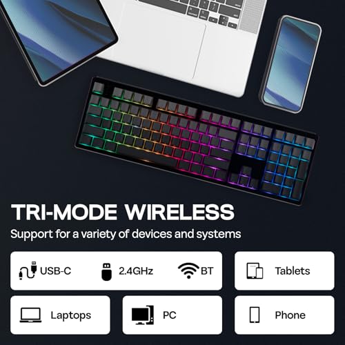Image of EPOMAKER TH108 Full Size Mechanical Keyboard, Wireless Gaming Keyboard with 10000mAh Battery, Creamy Gasket, 108 Keys, Hot Swap, Custom Driver, RGB Backlight (Black, Creamy Jade)