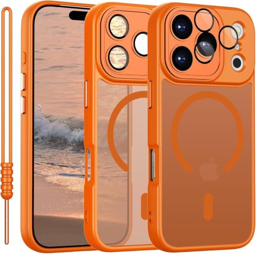 Image of VONZEE Magnetic Case Compatible with iPhone 17 Pro, MagSafe Compatible Slim Translucent Matte Shockproof Protective Phone Cover, Anti-Fingerprint Full Camera Protection Back Case, Cosmic Orange