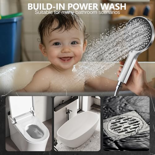 Image of Shower Head,12 inch High Pressure Shower Combo,Rainfall Shower System with Handheld Spray,All Metal 3-Way Diverter & 6ft Hose,Anti-Clog Nozzles,Easy to Install in Bathrooms-Silver Chrome