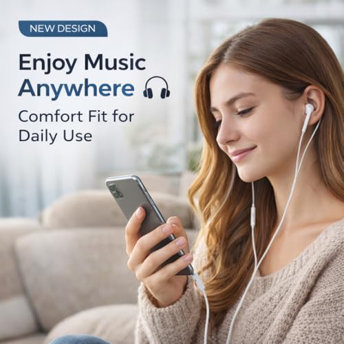 Image of Wired Earphones Compatible with iPhone, Lightning Connector, in-Ear Headphones, White