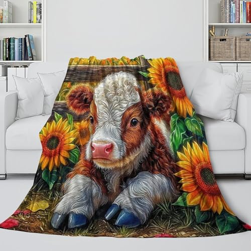 Couverture en flanelle 3D veau supérieure, plaid décoratif doux 127x152cm