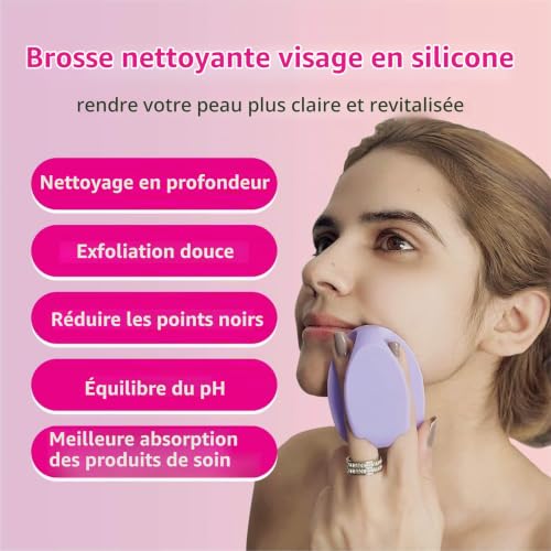 HieerBus Brosse de nettoyage visage en silicone, douce brosse manuelle nettoyante pour le nettoyage du visage pour exfoliation et massage pour tous les types de peau (Rose + Violet) – vue 2