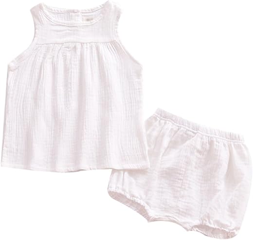 LOOLY Baby Outfits Unisex Girls Boys Cotton Linen Blend Tank Tops and Bloomers