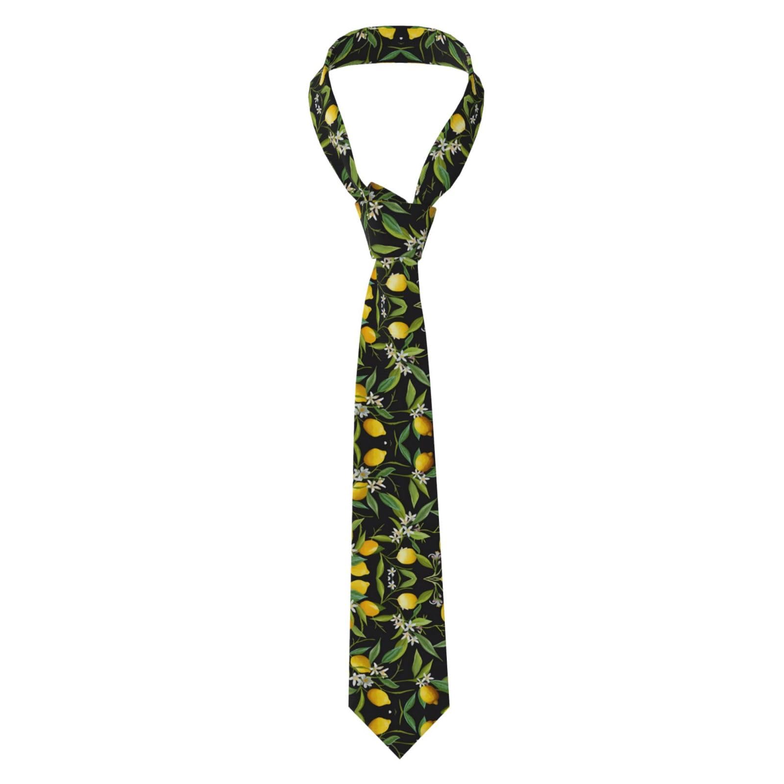 Nianyuer Men's Lemon And Flower Necktie With Print Design, Classic Neckwear Business Formal Tie For Office Wedding