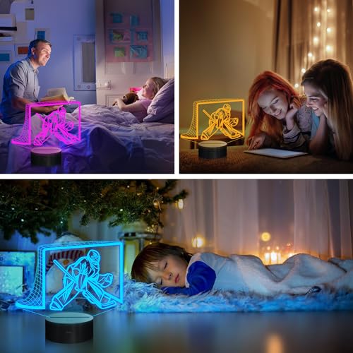 OkiyiD Hockey Gifts for Boys, 3D Hockey Goalie Lamp, 3D Hockey Night Light with 16 Colors Timer Remote and Touch Control, Ice Hockey Decor for Kids Room, Boys Girls Birthday Gifts