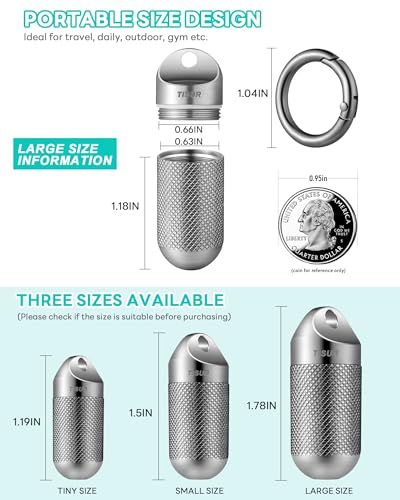 Image of TISUR Titanium Keychain Pill Holder Small Metal Pill Case | Portable Waterproof Pill Container,Travel Pill Bottle Box for Purse