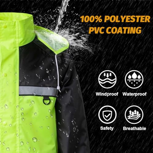 KTWOLEN Regenanzug für Herren Winddicht Regenjacke mit Kapuze Reflektierender Regenmantel mit Regenhose Wasserdicht Arbeits-Regenbekleidung, Grün, XL