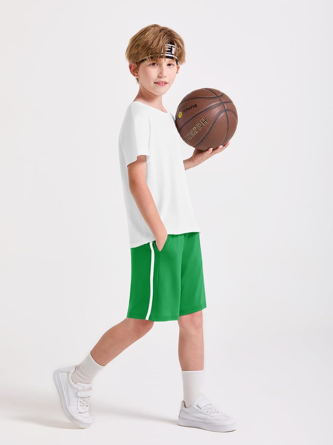 Haloumoning Boys Athletic Shorts Kids Active Elastic Waist Breathable Basketball Soccer Gym Shorts with Pockets 5-14 Years - Image 4