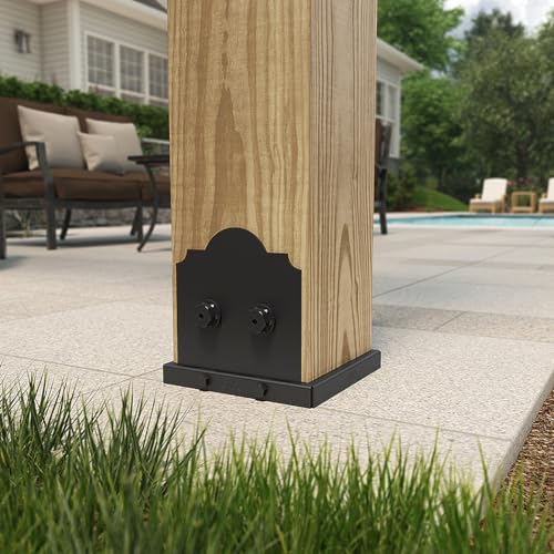 Image of Ozco Laredo Sunset Lite 8x8 Post Base Kit, Includes Decorative Plates, Hex Cap Nuts, OWT Timber Screws, Galvanized Steel for Pergolas | 56624