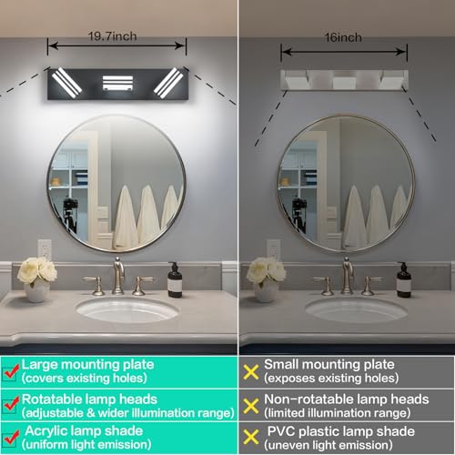 Image of SOLFART LED Bathroom Vanity Light Fixtures: 3 Light Matte Black Modern Acrylic Bathroom Wall Lighting Fixtures Over Mirror Cool White 6000K