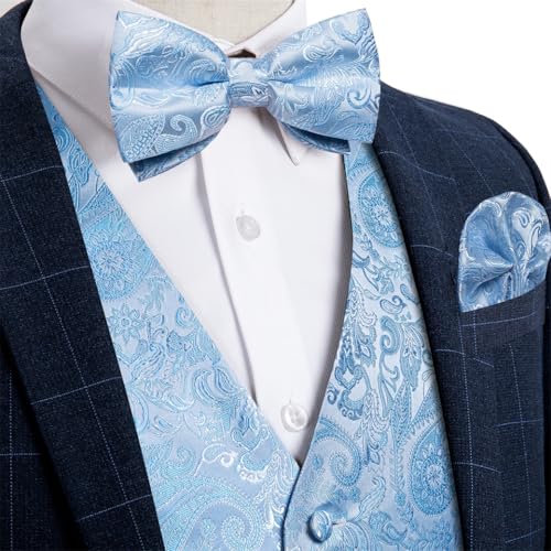 Men's Paisley Patterned Silk Vest Set with Matching Tie Hanky and Cufflinks for Formal3