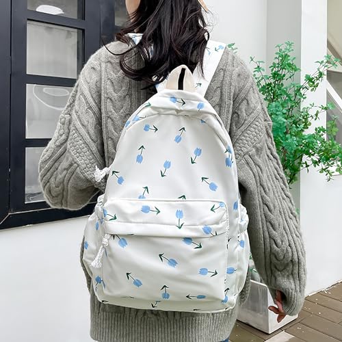 Cute Flowers Backpack 2025 Floral Print Kawaii Aesthetic Backpack Leisure Daypack Travel Bag Large Capacity2