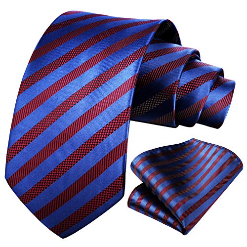 Image of HISDERN Stripe Tie Mens Ties with Pocket Square Set Classic 3.4'' Silk Formal Necktie Handkerchief for Business Wedding