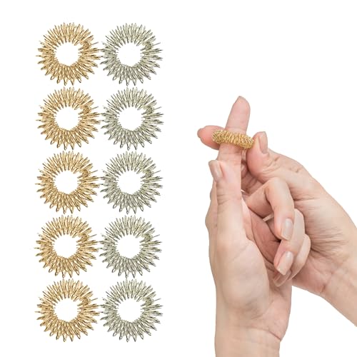 IMPRESA Spiky Sensory Acupressure Fidget Rings - 10-Pack, 1 in Dia, Silver & Gold - Stress Relief...