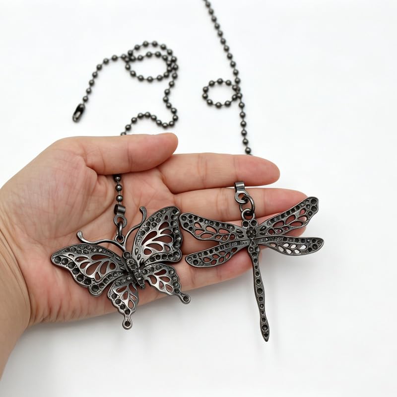Image of 4Pcs Dragonfly and Butterfly Ceiling Fan Pull Chain, 14inch Fan Light Extender Pendant Ornaments Extension,Orb Black and Nickel