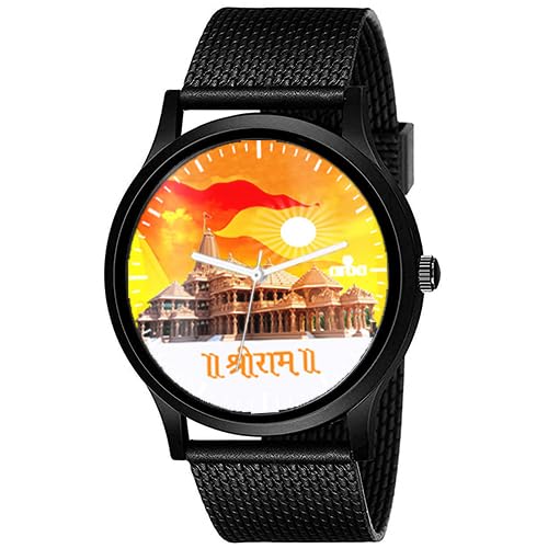 AROA Watch for Sri Ram : Ram Temple Model : 1282 Black Metal Analog Black Strap Watch Orange Dial Stylish Watch for Boys (B0CRVVSNY7) Amazon Price History, Amazon Price Tracker