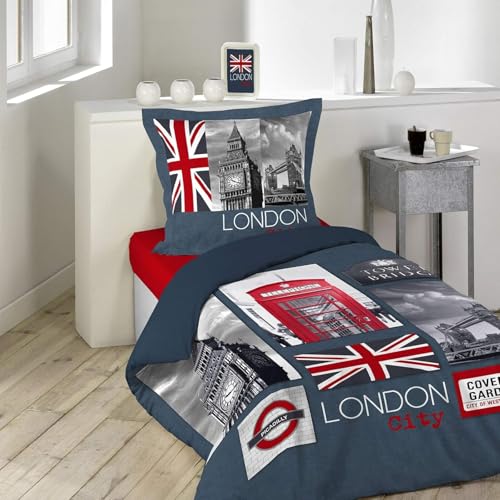 SJSXWQN Parure de Lit 220x240 cm Adulte Londres, Angleterre Housse de Couette 2 Personnes avec Fermeture Éclair Doux Respirant Microfibre Housse de Couette et...